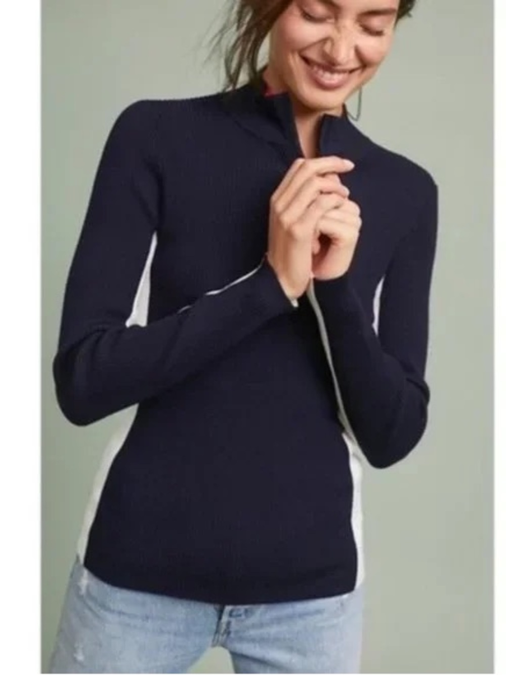 VTG Polo Ralph Lauren Half-Zip Ribbed Sweater /White Side Panels Sz‎ S (TXA958)